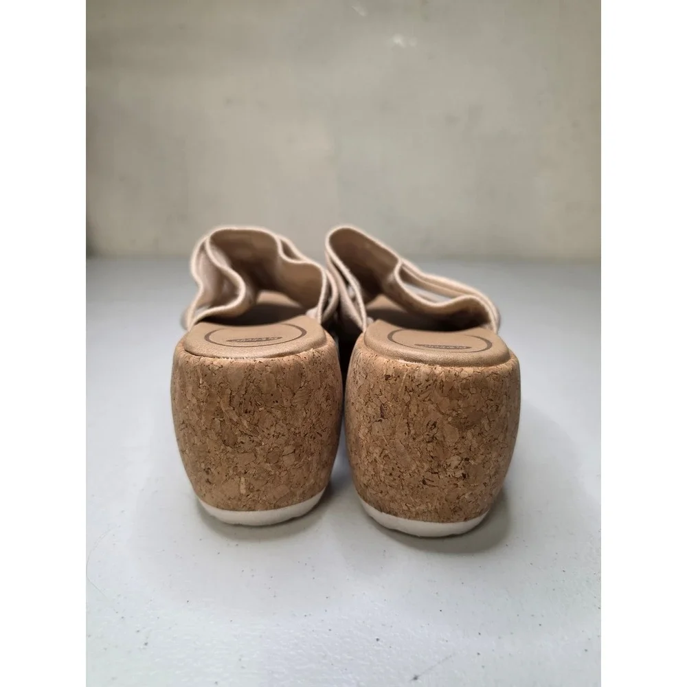 Dr. Scholls Praise Up Beige Snakeskin Cork Wedge Platform Sandals Womens 8M